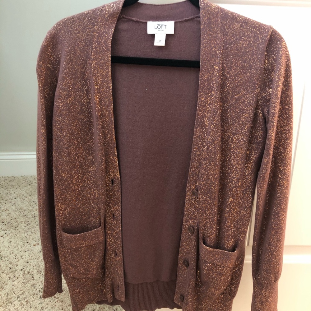 EUC Ann Taylor Loft mauve/gold fleck cardigan